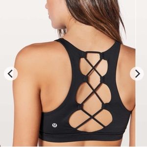 lululemon tied to it bra in black size 10